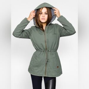 Roxy Green Utility Jacket with Hood and Drawstring Waist